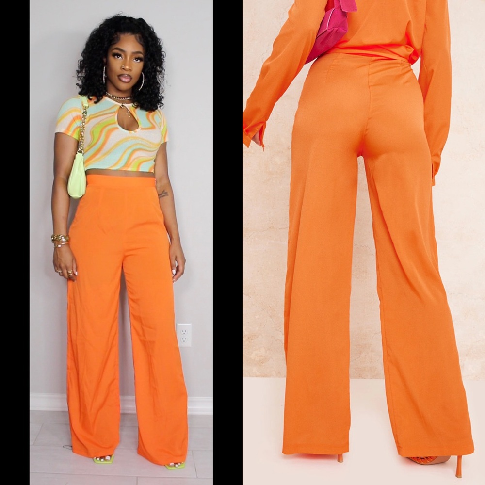 Orange Wide Leg Linen Pants